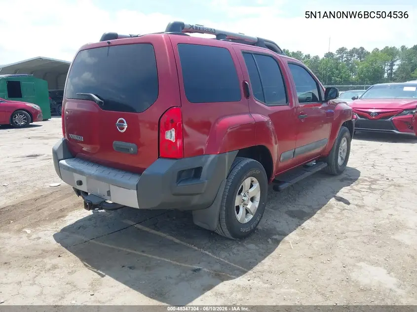 2011 Nissan Xterra S VIN: 5N1AN0NW6BC504536 Lot: 45347304