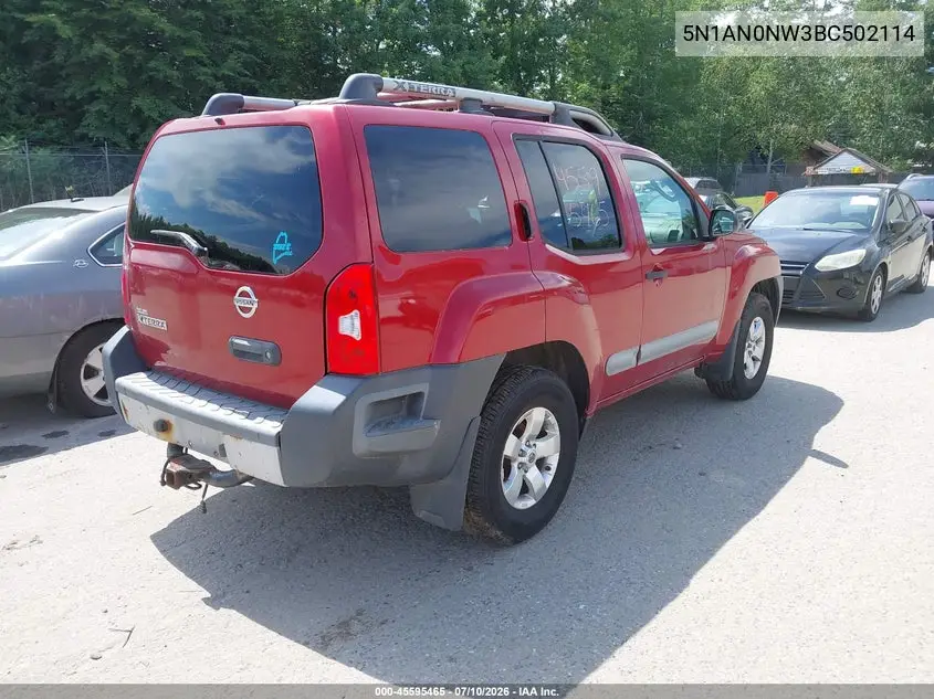 2011 Nissan Xterra S VIN: 5N1AN0NW3BC502114 Lot: 45595465