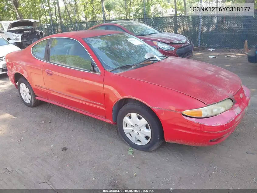 2000 Oldsmobile Alero Gx VIN: 1G3NK12T6YC318177 Lot: 45035479