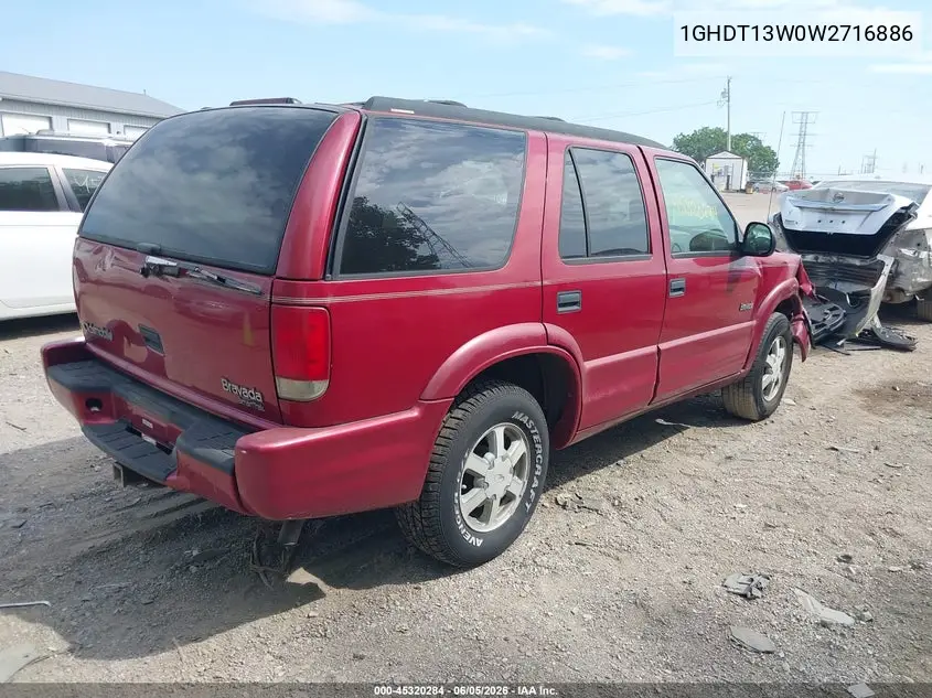 1998 Oldsmobile Bravada VIN: 1GHDT13W0W2716886 Lot: 45320284