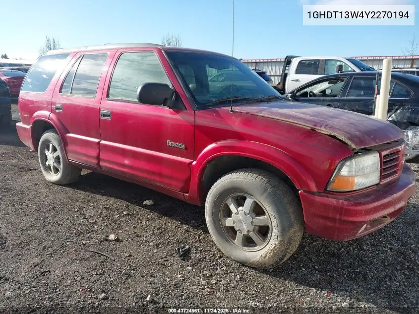 2000 Oldsmobile Bravada VIN: 1GHDT13W4Y2270194 Lot: 43724561