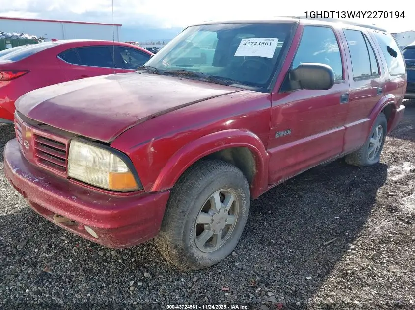 2000 Oldsmobile Bravada VIN: 1GHDT13W4Y2270194 Lot: 43724561