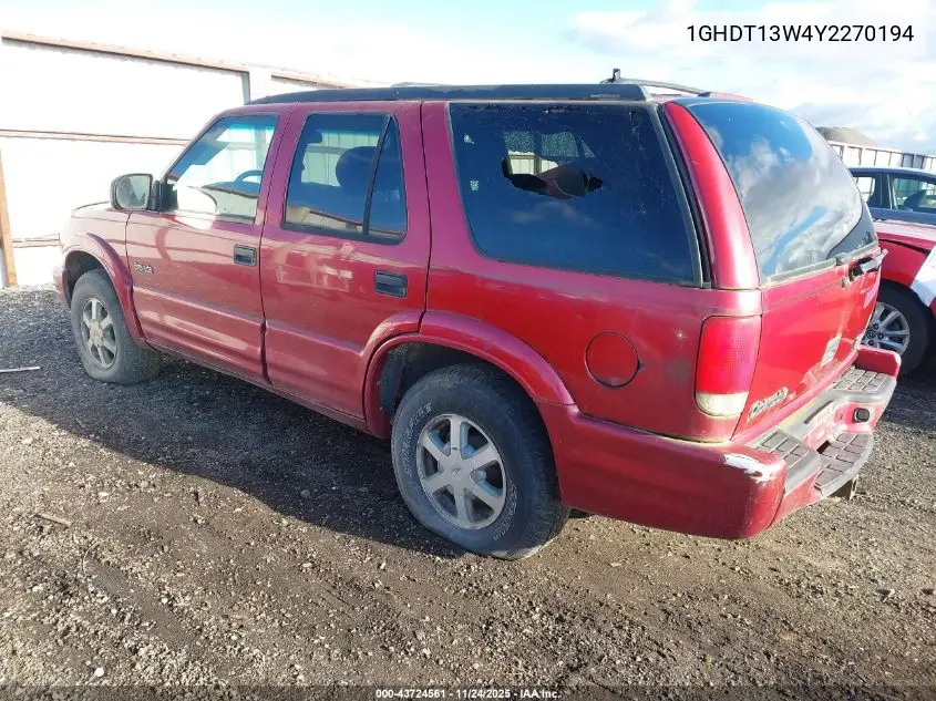 2000 Oldsmobile Bravada VIN: 1GHDT13W4Y2270194 Lot: 43724561