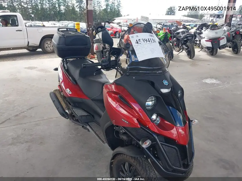 2009 Piaggio Mp3 500 VIN: ZAPM610X495001914 Lot: 45394130