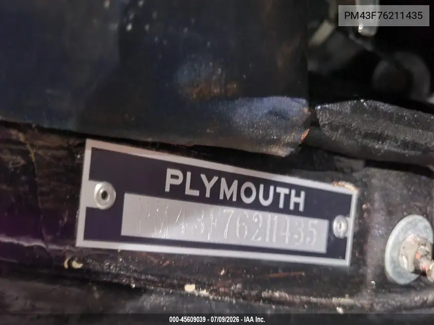 1967 Plymouth 4 Door Sedan VIN: PM43F76211435 Lot: 45609039