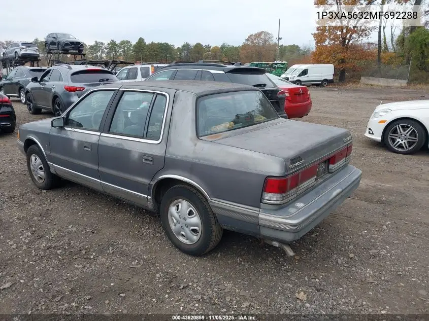 1991 Plymouth Acclaim Le VIN: 1P3XA5632MF692288 Lot: 43620859