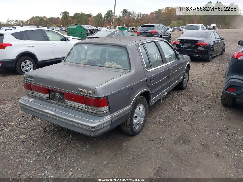 1991 Plymouth Acclaim Le VIN: 1P3XA5632MF692288 Lot: 43620859