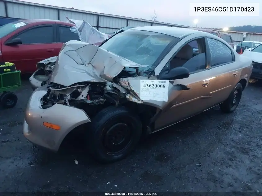 2001 Plymouth Neon Highline VIN: 1P3ES46C51D170423 Lot: 43620008