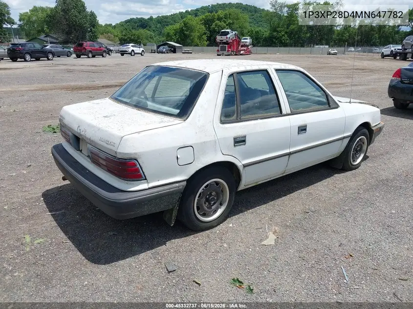 1991 Plymouth Sundance America/S VIN: 1P3XP28D4MN647782 Lot: 45332737