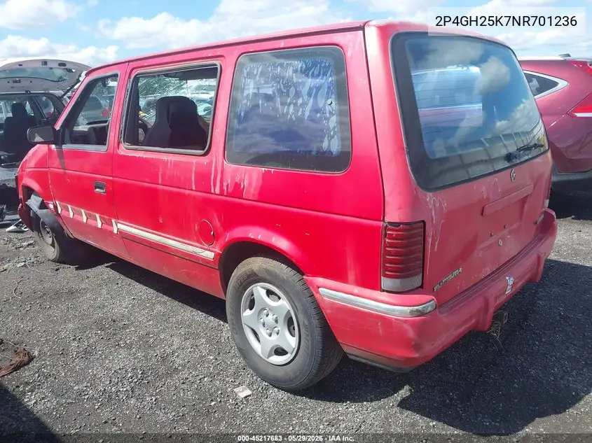 1992 Plymouth Voyager VIN: 2P4GH25K7NR701236 Lot: 45217683