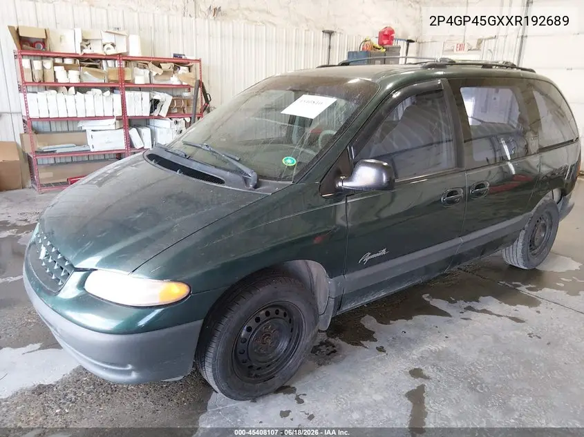 1999 Plymouth Voyager Se VIN: 2P4GP45GXXR192689 Lot: 45408107