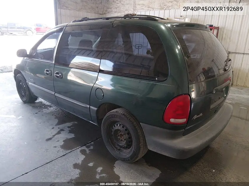 1999 Plymouth Voyager Se VIN: 2P4GP45GXXR192689 Lot: 45408107