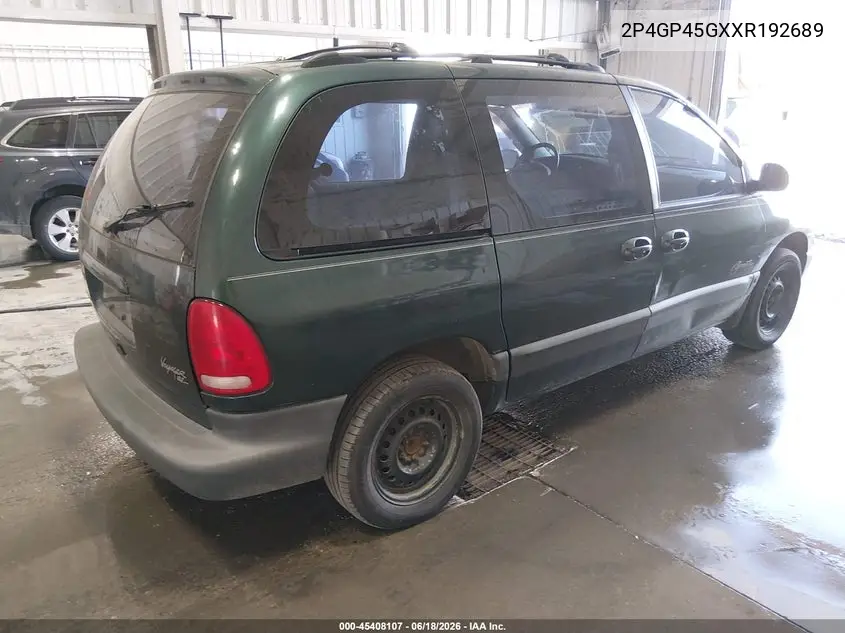 1999 Plymouth Voyager Se VIN: 2P4GP45GXXR192689 Lot: 45408107