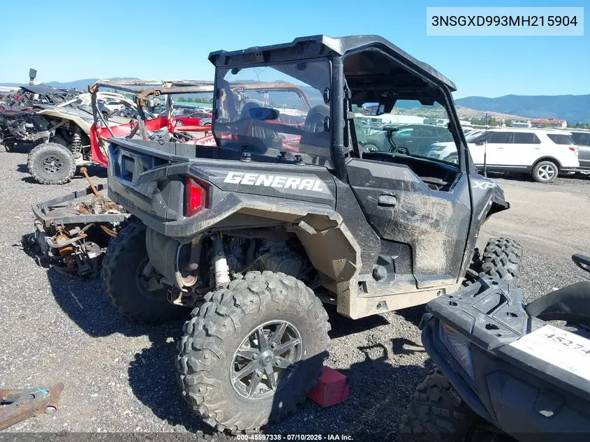 2021 Polaris General Xp 1000 Deluxe VIN: 3NSGXD993MH215904 Lot: 45597338