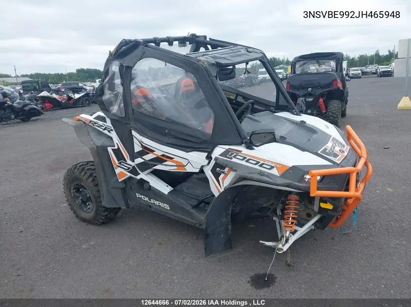 2018 Polaris Rzr S 1000 Eps VIN: 3NSVBE992JH465948 Lot: 12644666