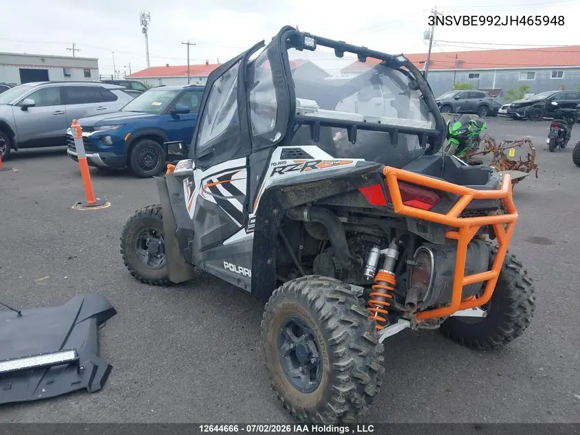 2018 Polaris Rzr S 1000 Eps VIN: 3NSVBE992JH465948 Lot: 12644666