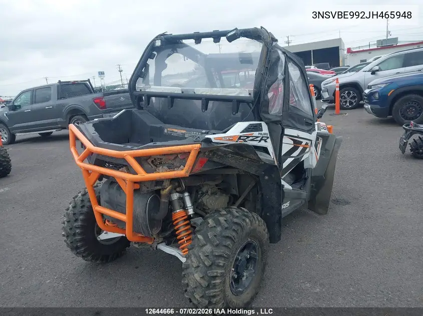 2018 Polaris Rzr S 1000 Eps VIN: 3NSVBE992JH465948 Lot: 12644666