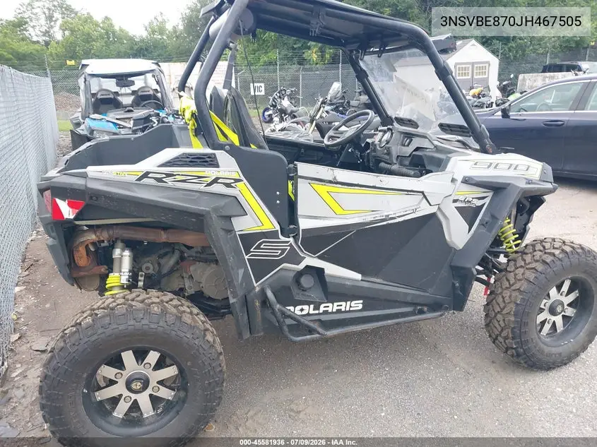 2018 Polaris Rzr S 900 Eps VIN: 3NSVBE870JH467505 Lot: 45581936