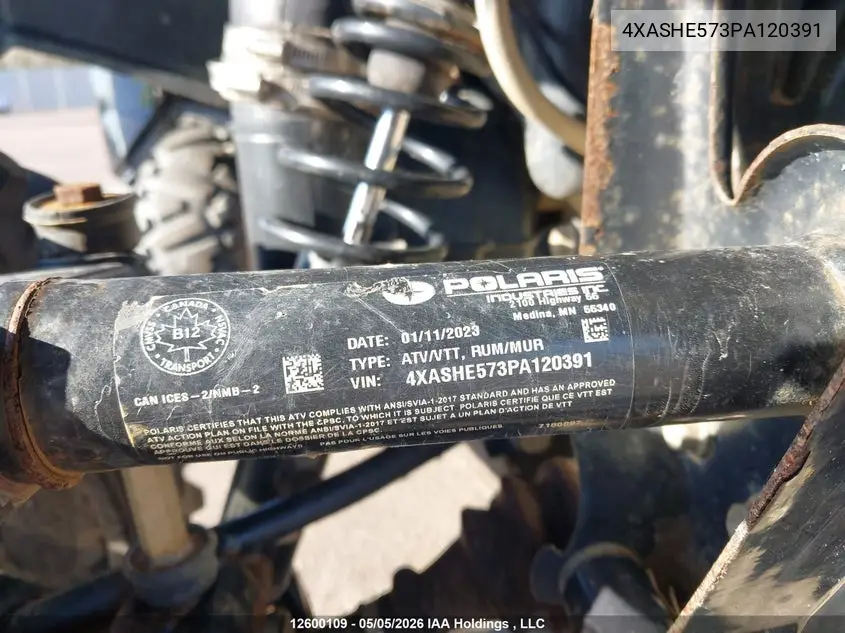 2023 Polaris Sportsman Trail 570 VIN: 4XASHE573PA120391 Lot: 12600109