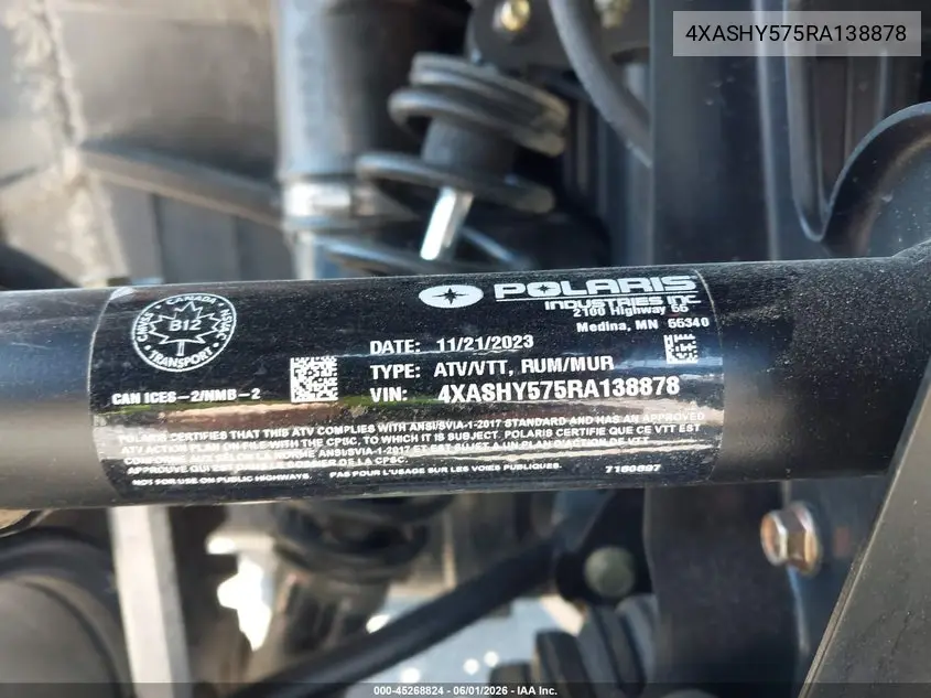 2024 Polaris Sportsman Trail 570 VIN: 4XASHY575RA138878 Lot: 45268824