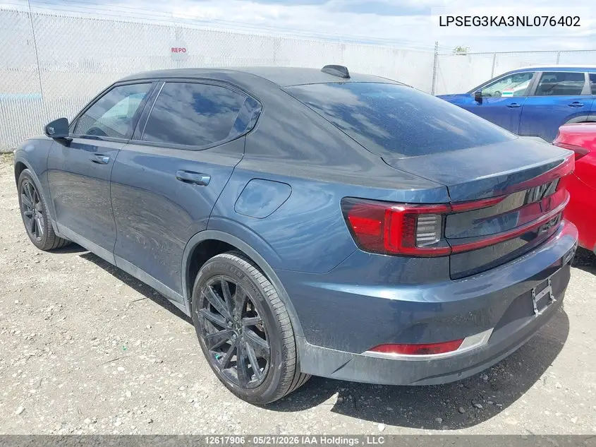 2022 Polestar 2 VIN: LPSEG3KA3NL076402 Lot: 12617906