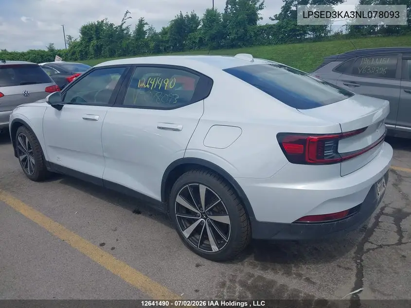 2022 Polestar 2 VIN: LPSED3KA3NL078093 Lot: 12641490