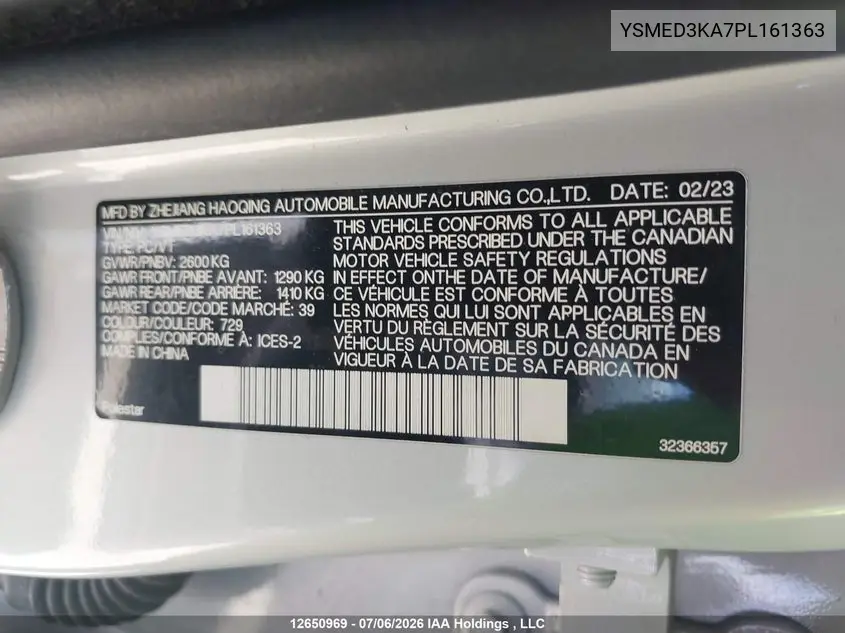 2023 Polestar 2 Long Range Dual Motor/Long Range Dual Motor Plus VIN: YSMED3KA7PL161363 Lot: 12650969