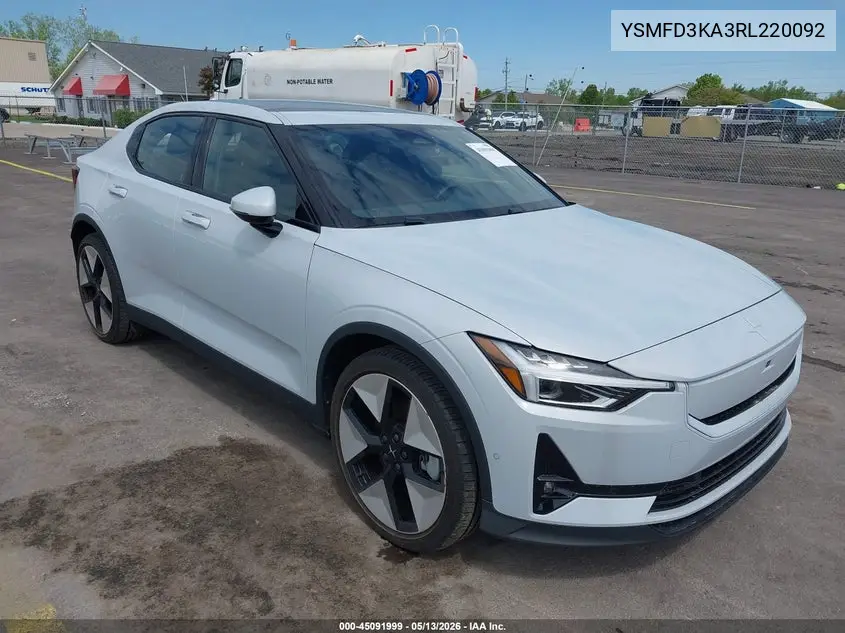2024 Polestar 2 Long Range Dual Motor/Long Range Dual Motor Plus VIN: YSMFD3KA3RL220092 Lot: 45091999
