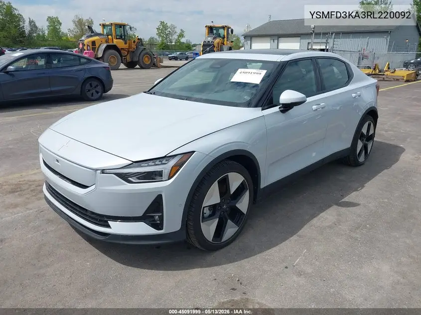2024 Polestar 2 Long Range Dual Motor/Long Range Dual Motor Plus VIN: YSMFD3KA3RL220092 Lot: 45091999
