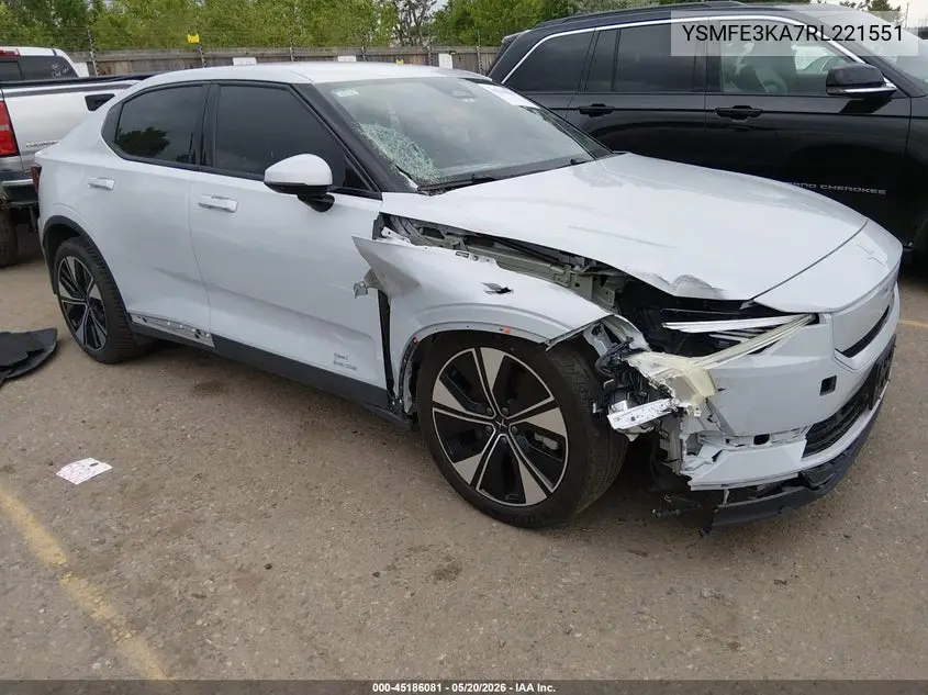 2024 Polestar 2 Long Range Single Motor/Long Range Single Motor Plus VIN: YSMFE3KA7RL221551 Lot: 45186081