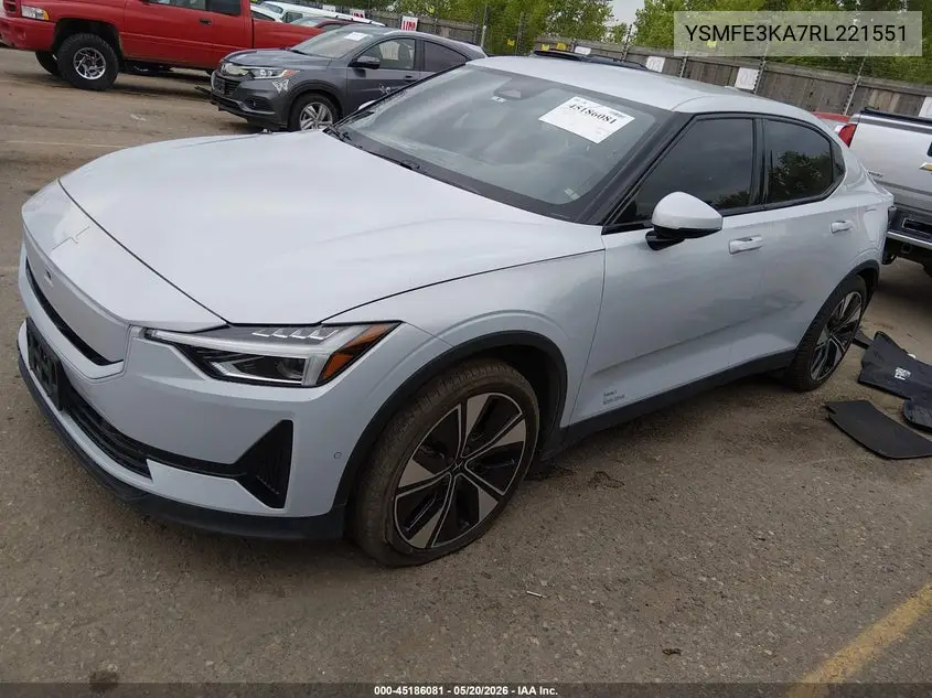 2024 Polestar 2 Long Range Single Motor/Long Range Single Motor Plus VIN: YSMFE3KA7RL221551 Lot: 45186081