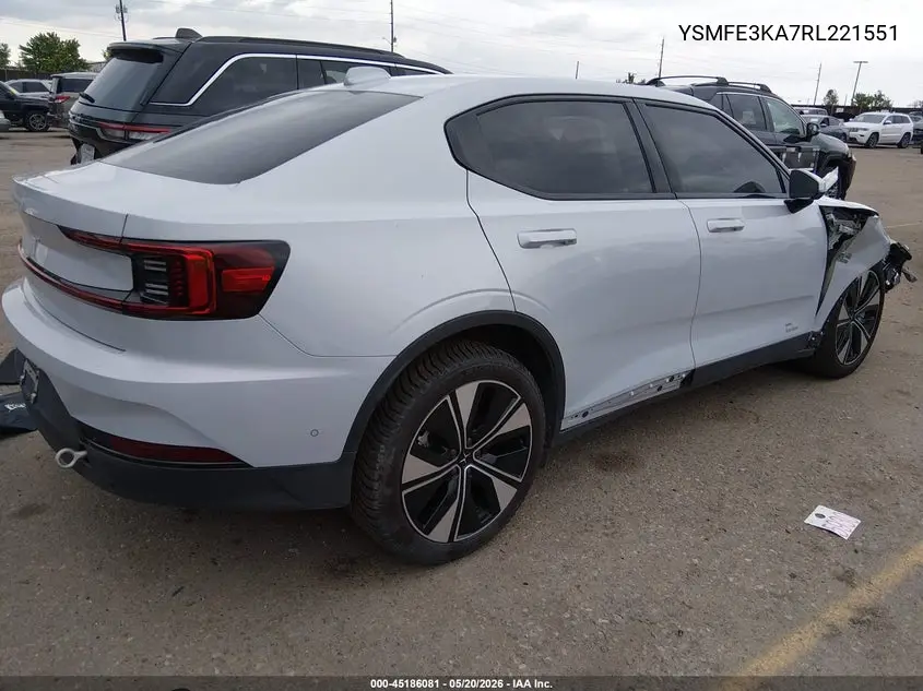 2024 Polestar 2 Long Range Single Motor/Long Range Single Motor Plus VIN: YSMFE3KA7RL221551 Lot: 45186081
