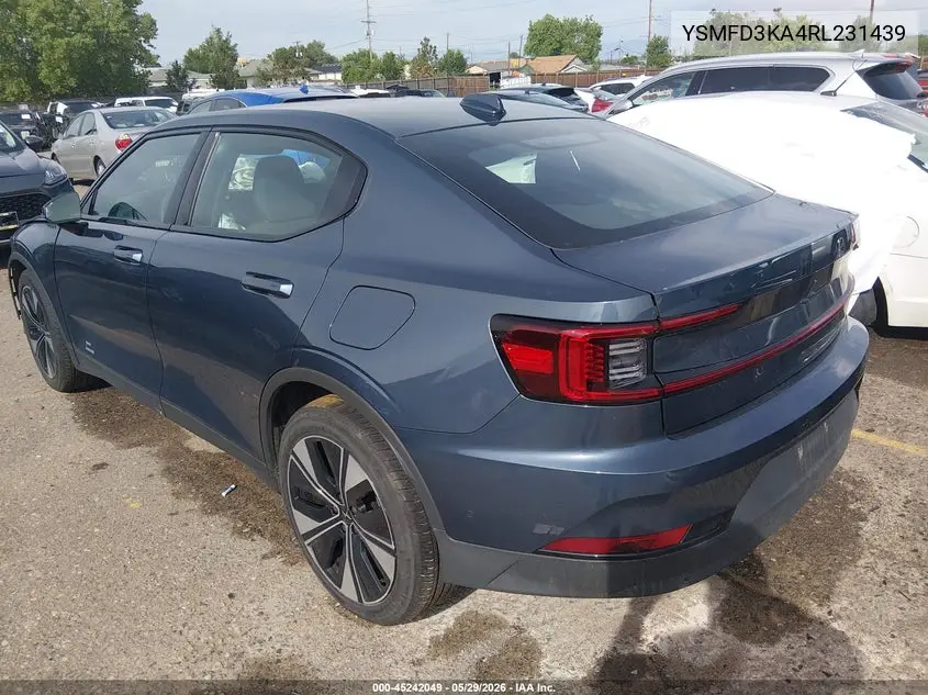 2024 Polestar 2 Long Range Dual Motor/Long Range Dual Motor Plus VIN: YSMFD3KA4RL231439 Lot: 45242049