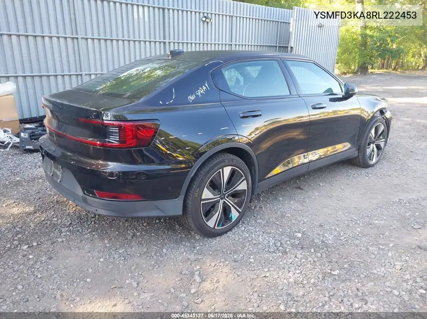 2024 Polestar 2 Long Range Dual Motor/Long Range Dual Motor Plus VIN: YSMFD3KA8RL222453 Lot: 45343127