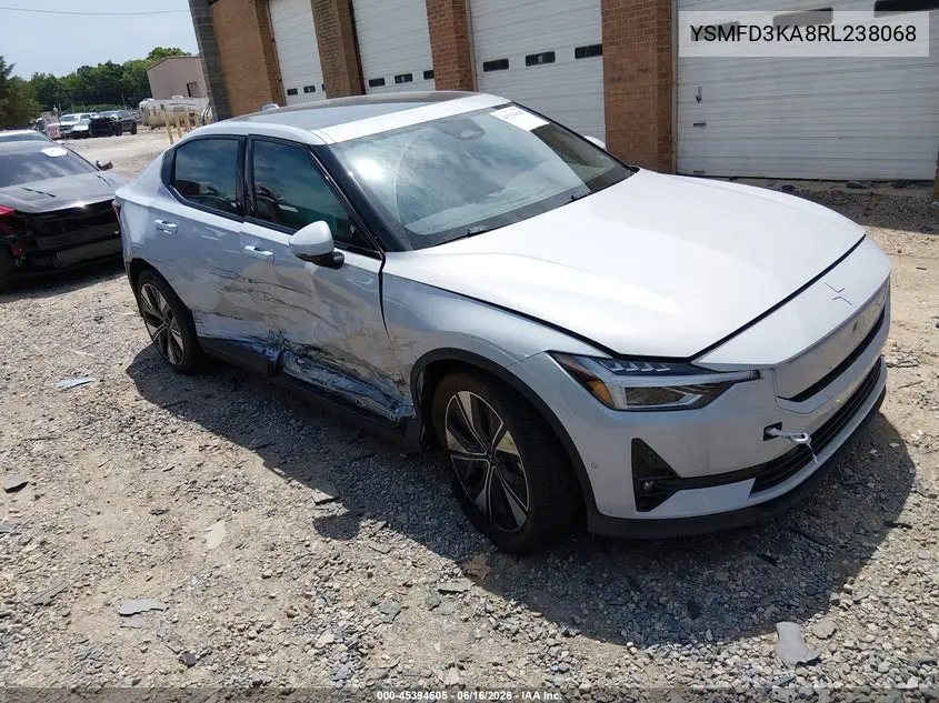 2024 Polestar 2 Long Range Dual Motor/Long Range Dual Motor Plus VIN: YSMFD3KA8RL238068 Lot: 45394605