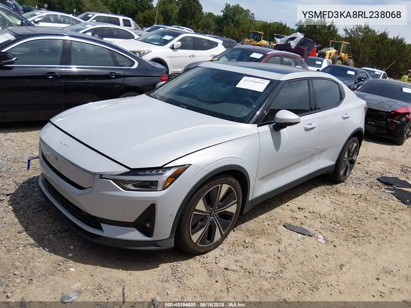 2024 Polestar 2 Long Range Dual Motor/Long Range Dual Motor Plus VIN: YSMFD3KA8RL238068 Lot: 45394605