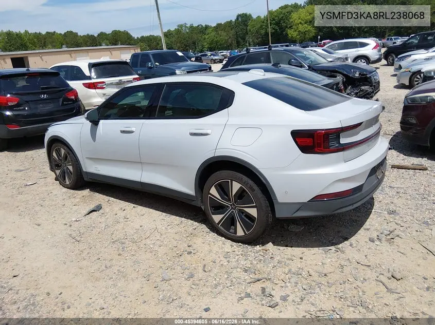 2024 Polestar 2 Long Range Dual Motor/Long Range Dual Motor Plus VIN: YSMFD3KA8RL238068 Lot: 45394605