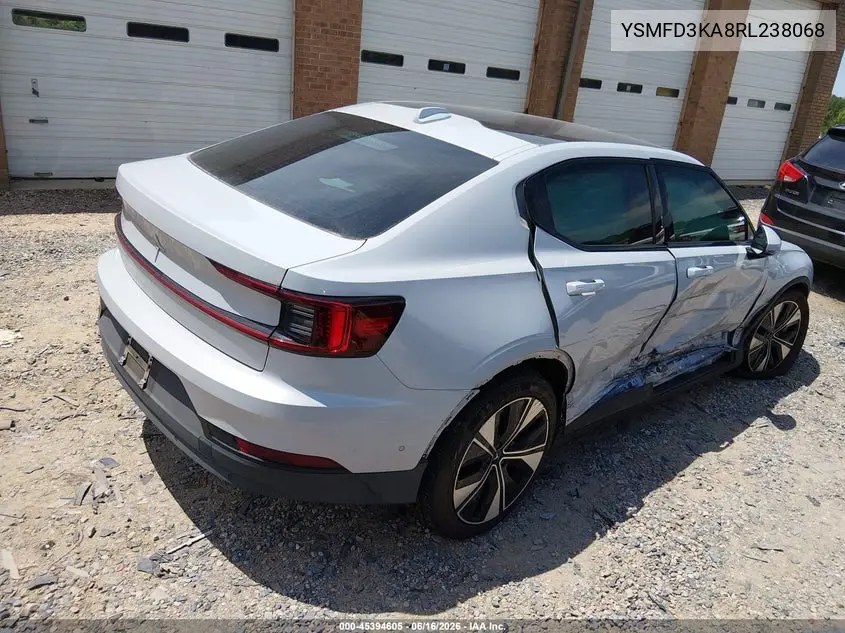 2024 Polestar 2 Long Range Dual Motor/Long Range Dual Motor Plus VIN: YSMFD3KA8RL238068 Lot: 45394605