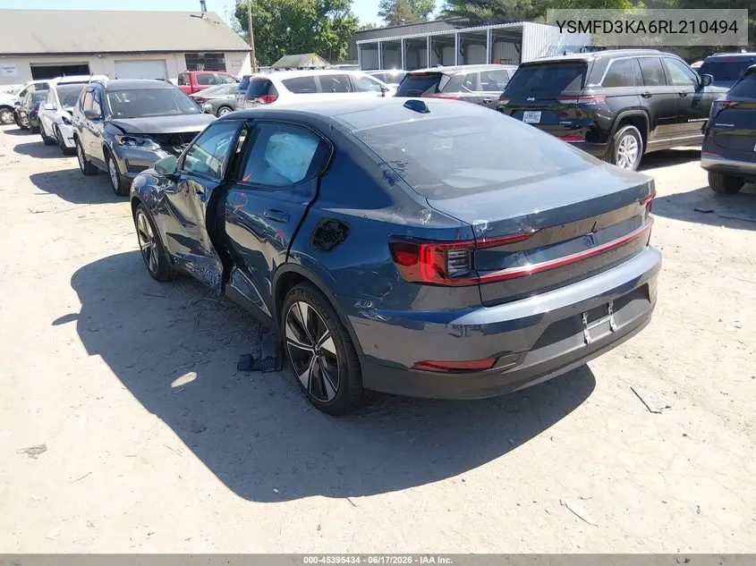 2024 Polestar 2 Long Range Dual Motor/Long Range Dual Motor Plus VIN: YSMFD3KA6RL210494 Lot: 45395434