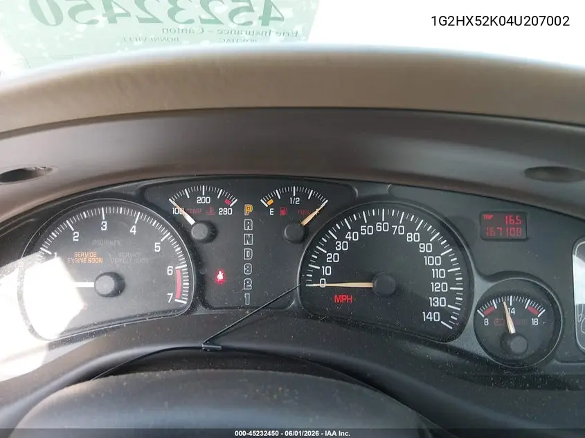 2004 Pontiac Bonneville Se VIN: 1G2HX52K04U207002 Lot: 45232450