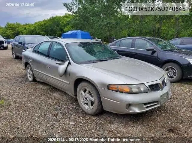 2005 Pontiac Bonneville Se VIN: 1G2HX52K75U240645 Lot: 20261224