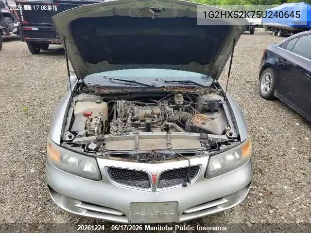 2005 Pontiac Bonneville Se VIN: 1G2HX52K75U240645 Lot: 20261224