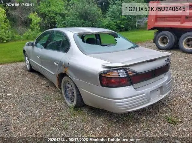 2005 Pontiac Bonneville Se VIN: 1G2HX52K75U240645 Lot: 20261224