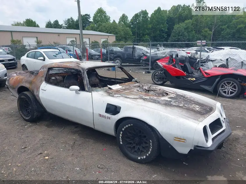 1975 Pontiac Firebird VIN: 2T87M5N581122 Lot: 45566729