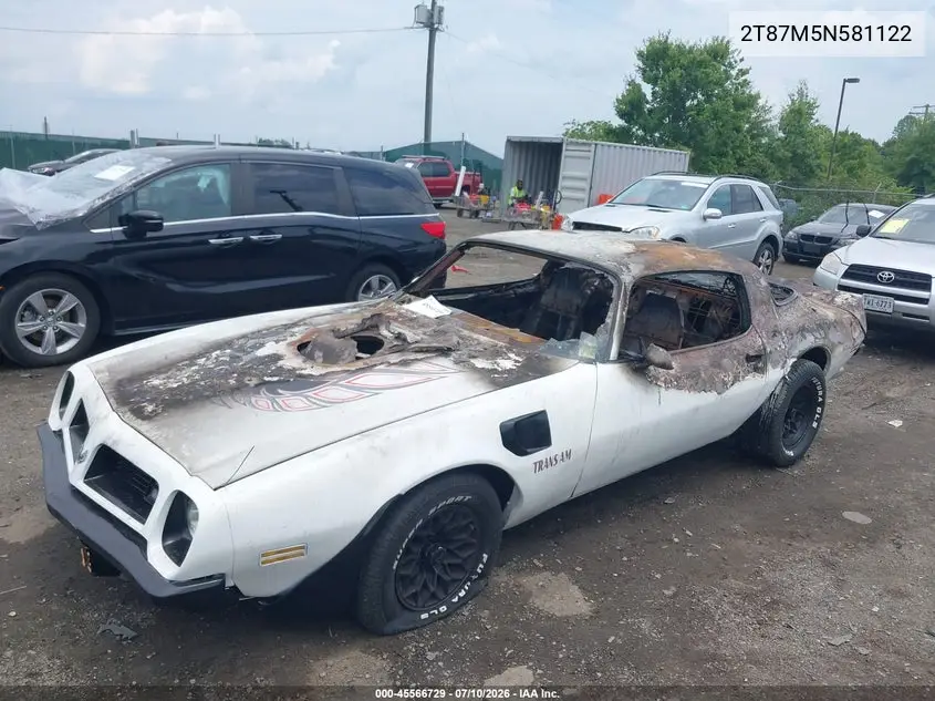 1975 Pontiac Firebird VIN: 2T87M5N581122 Lot: 45566729
