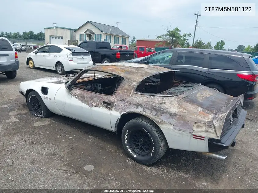 1975 Pontiac Firebird VIN: 2T87M5N581122 Lot: 45566729