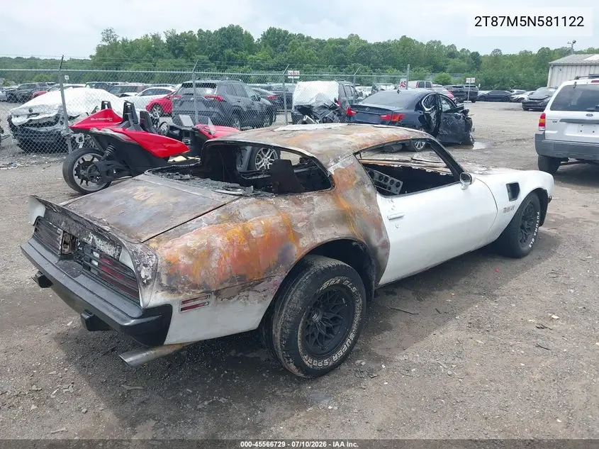 1975 Pontiac Firebird VIN: 2T87M5N581122 Lot: 45566729