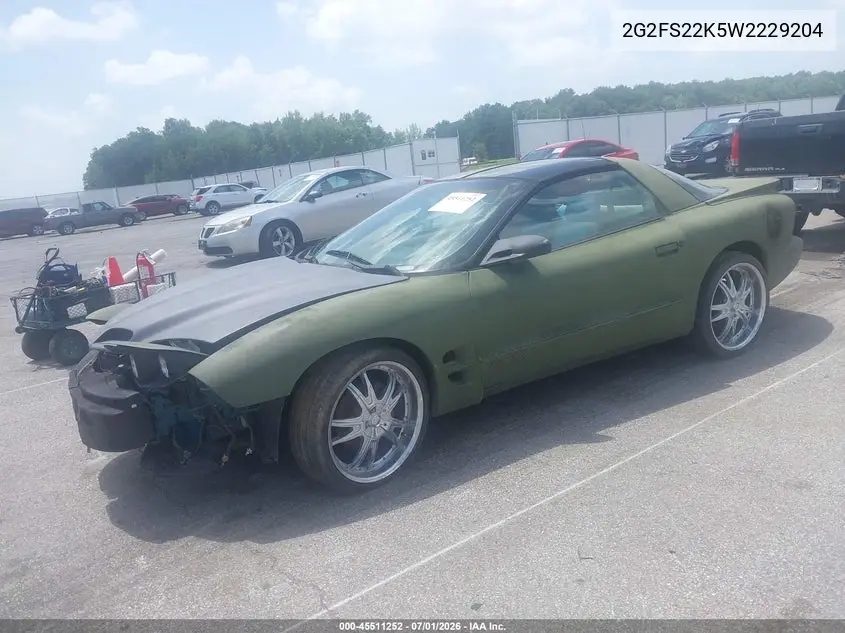 1998 Pontiac Firebird VIN: 2G2FS22K5W2229204 Lot: 45511252
