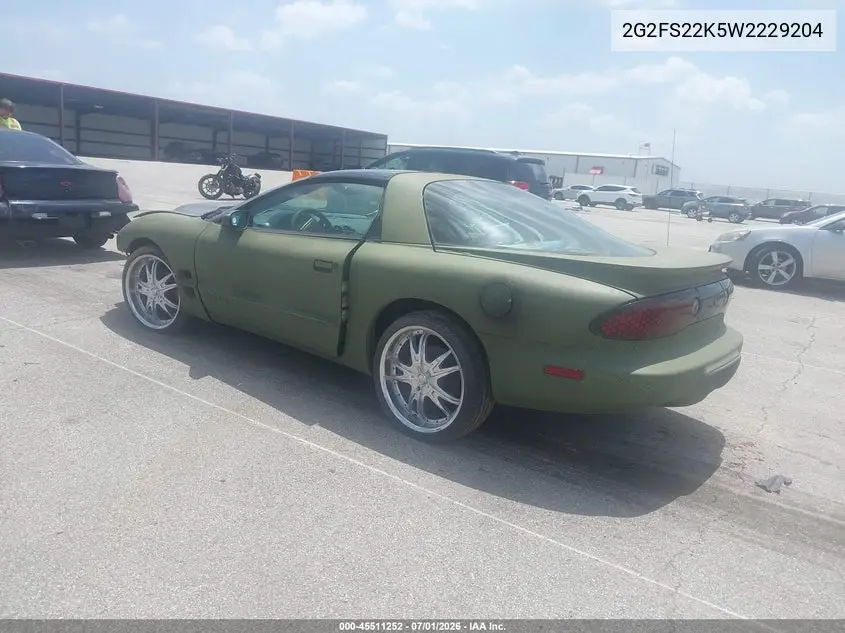 1998 Pontiac Firebird VIN: 2G2FS22K5W2229204 Lot: 45511252