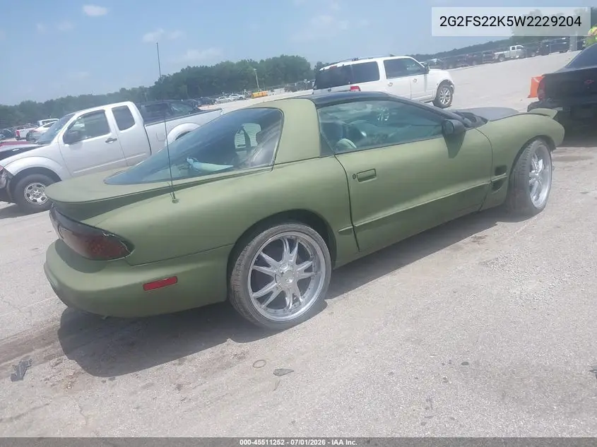 1998 Pontiac Firebird VIN: 2G2FS22K5W2229204 Lot: 45511252